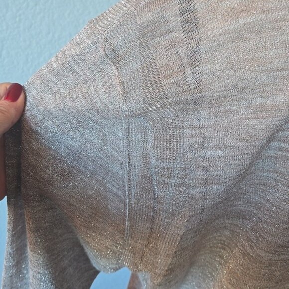 J CREW Relaxed V-neck Metallic Glitter Sweater Top Beige Taupe Gold Holiday Sz L - Picture 7 of 12